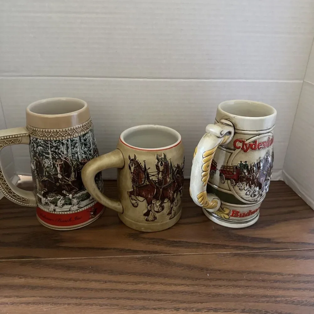 Budweiser Mug Lot Of 3, 1980’s Steins , Vintage